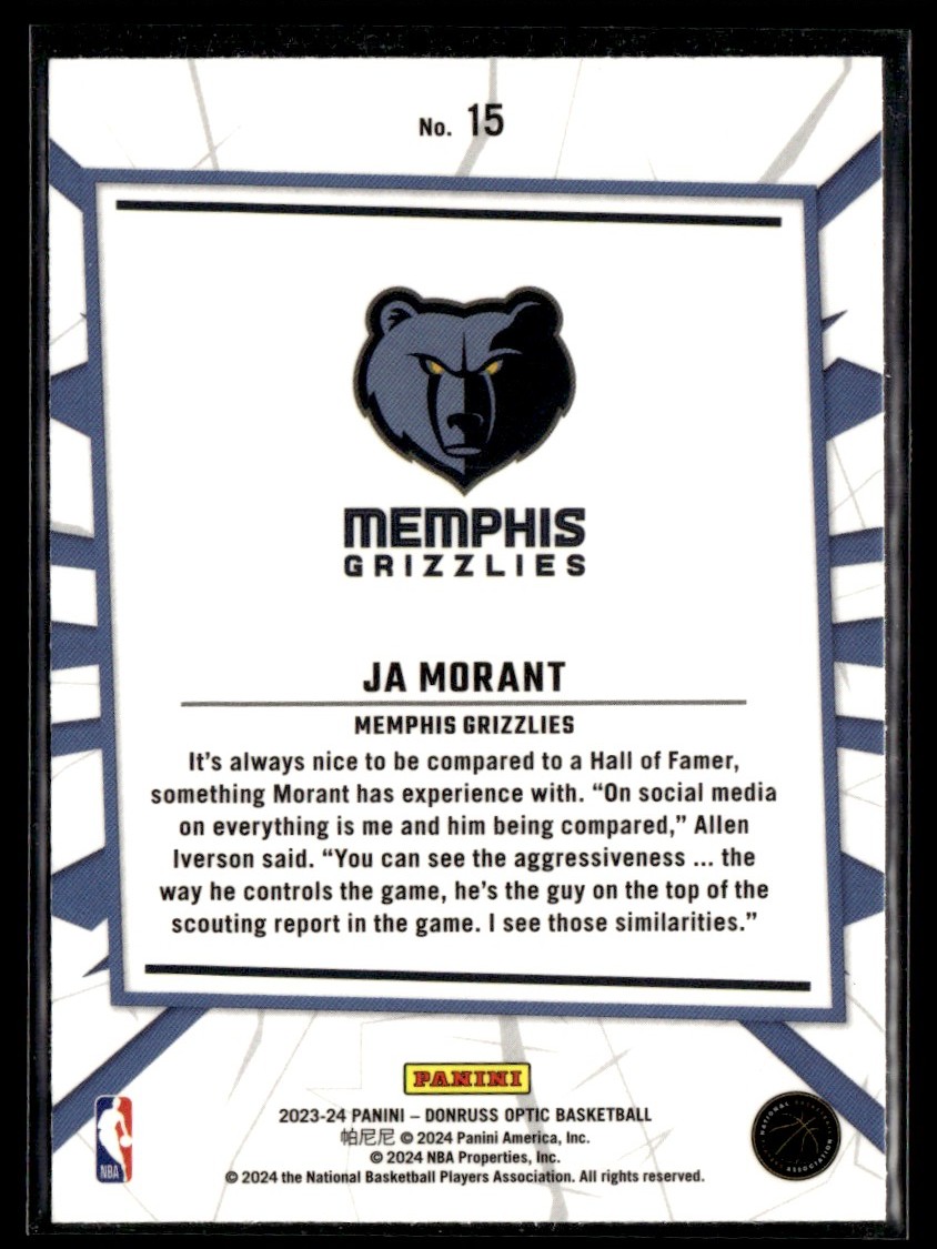 2023-24 Panini Optic My House Ja Morant #15 card back image