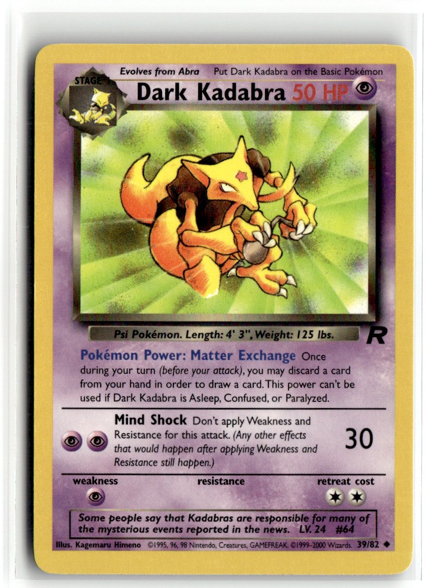 1995 dark kadabra pokemon card value 2000 Pokemon