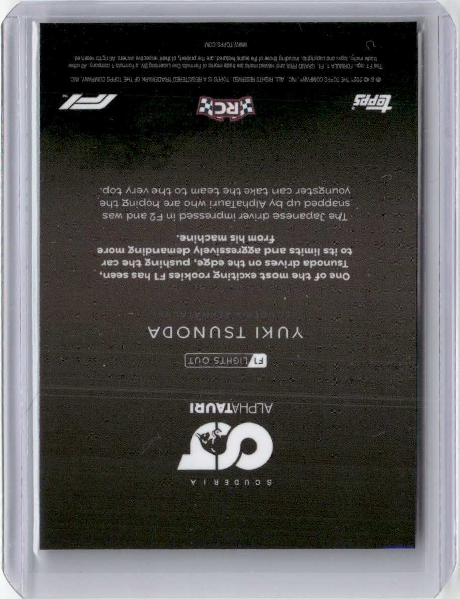 2021 Topps Formula 1 Lights Out Yuki Tsunoda #14 card back image