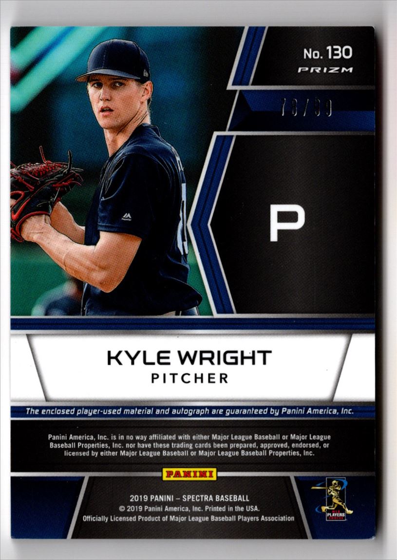 2019 Panini Chronicles Spectra Jersey Blue Donuts Kyle Wright #130 card back image
