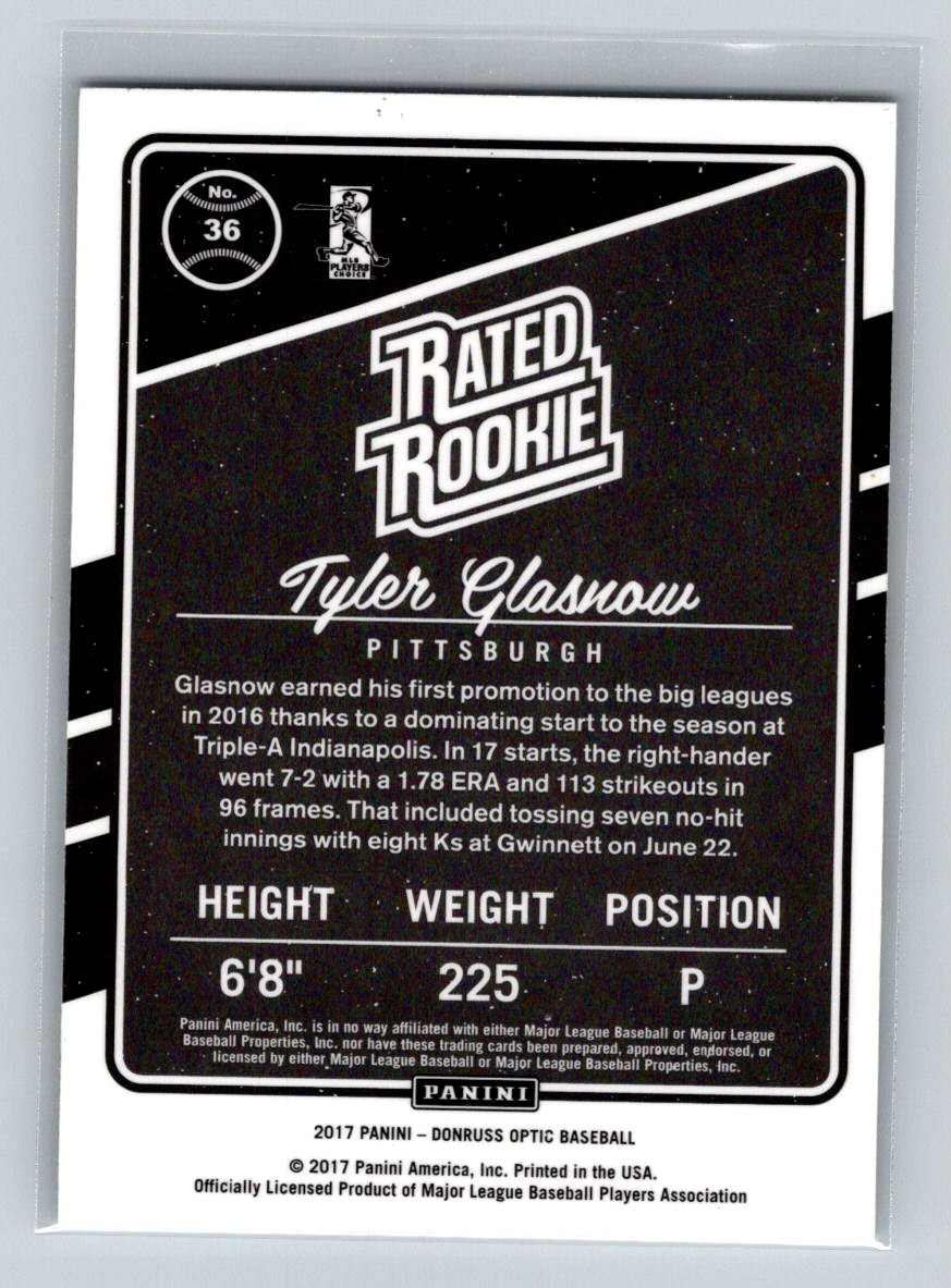 2017 Donruss Optic Tyler Glasnow #36 card back image