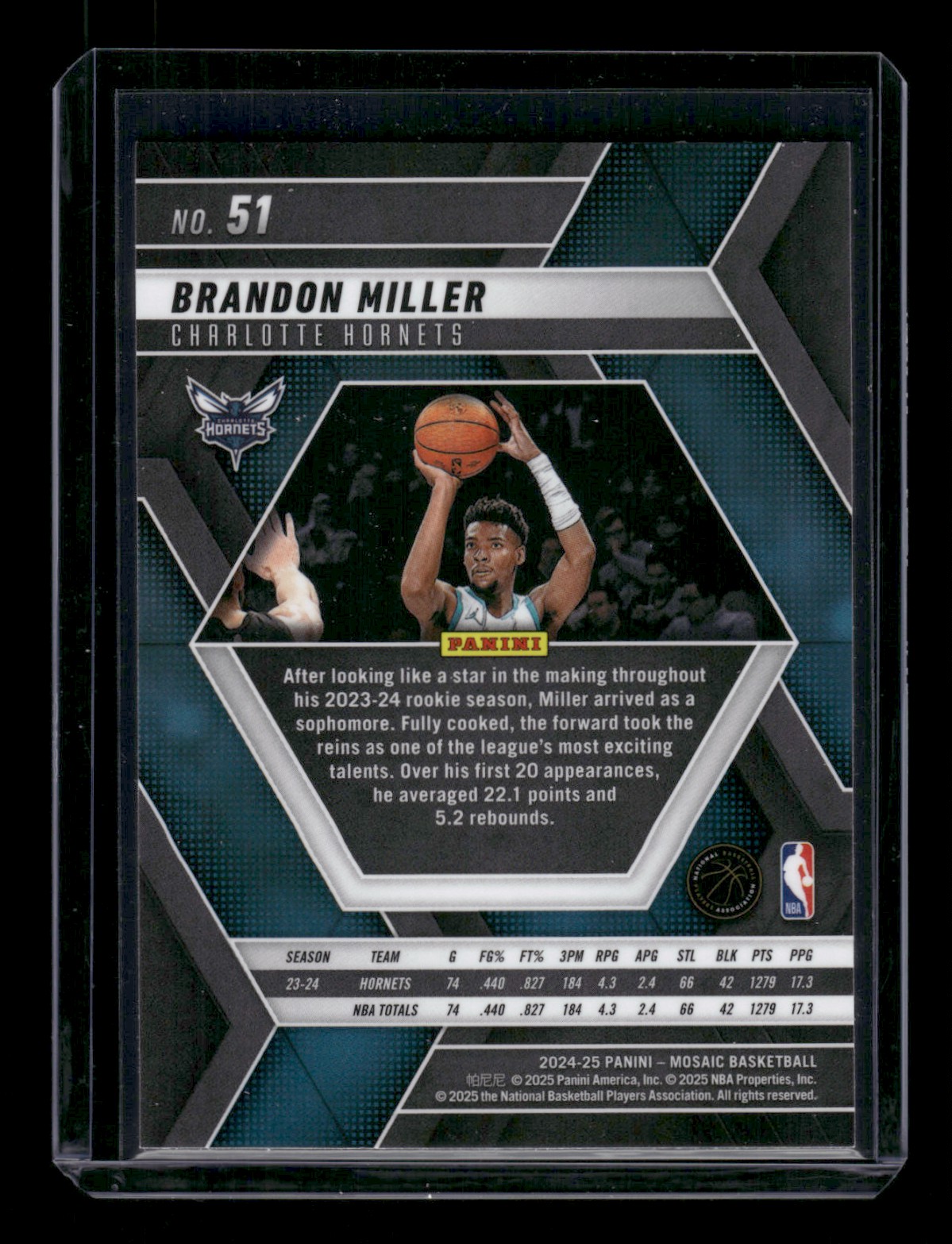 2024-25 Panini Mosaic Brandon Miller #51 card back image