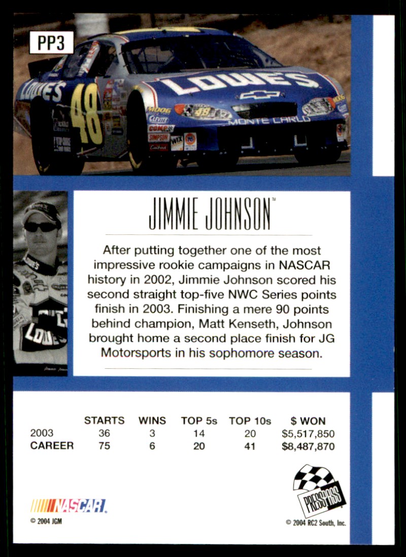 2004 National Trading Card Day Jimmie Johnson #PP3 card back image