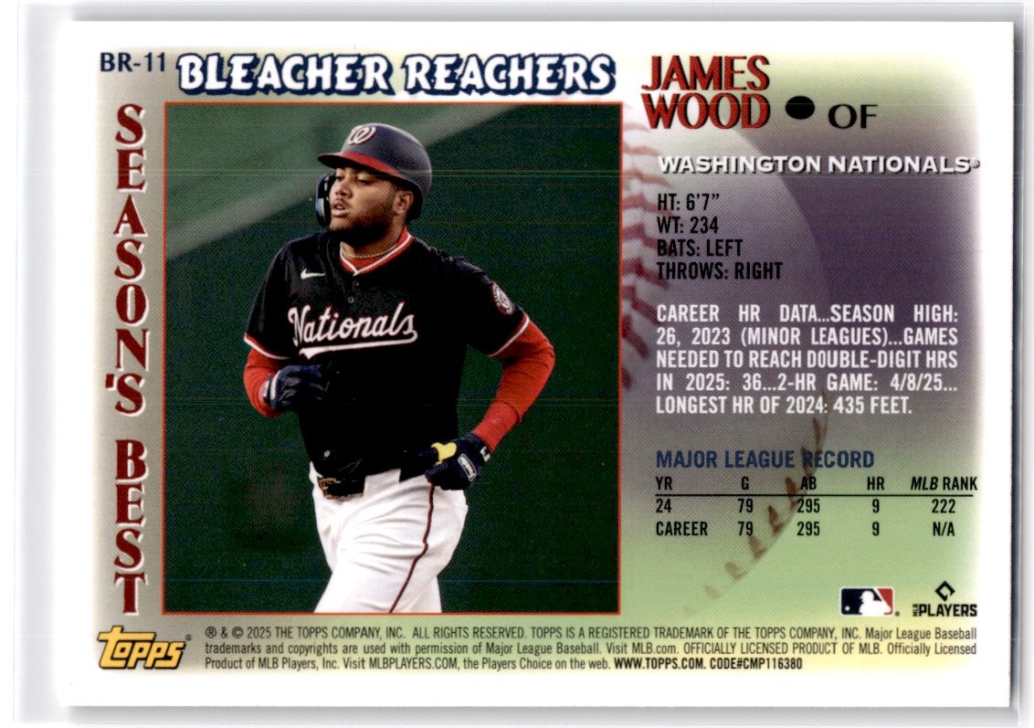 2025 Topps Update Bleacher Reachers James Wood RC Washington