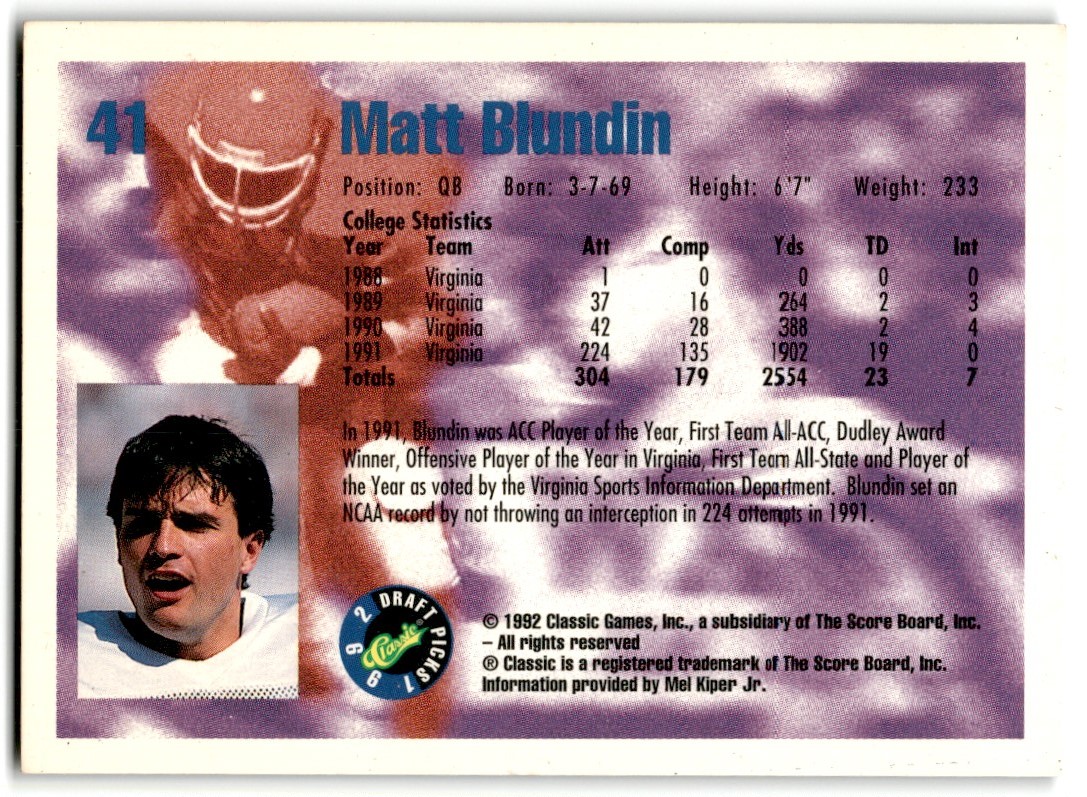 1992 Classic Matt Blundin #41 on Kronozio