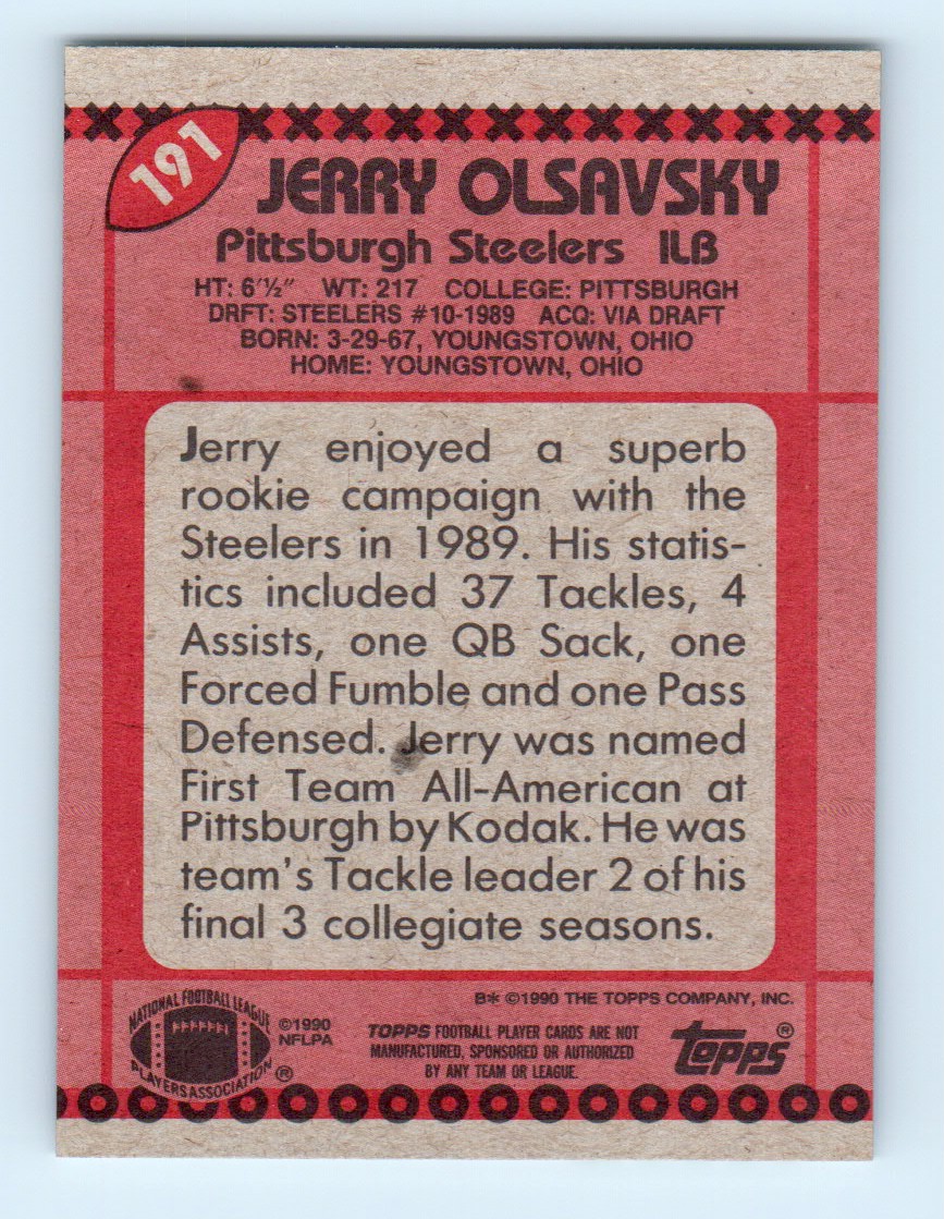 1990 Topps ! Jerry Olsavsky #191 card back image