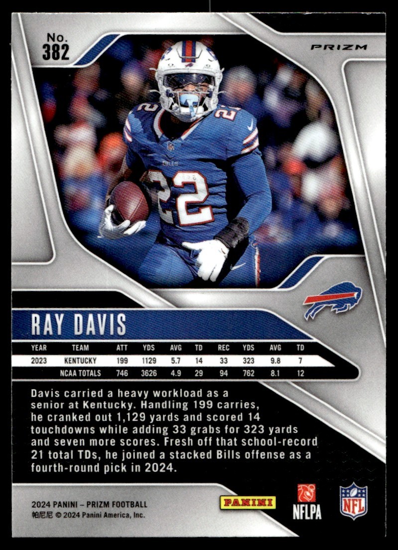 2024 Panini Prizm Orange Disco Ray Davis #382 card back image