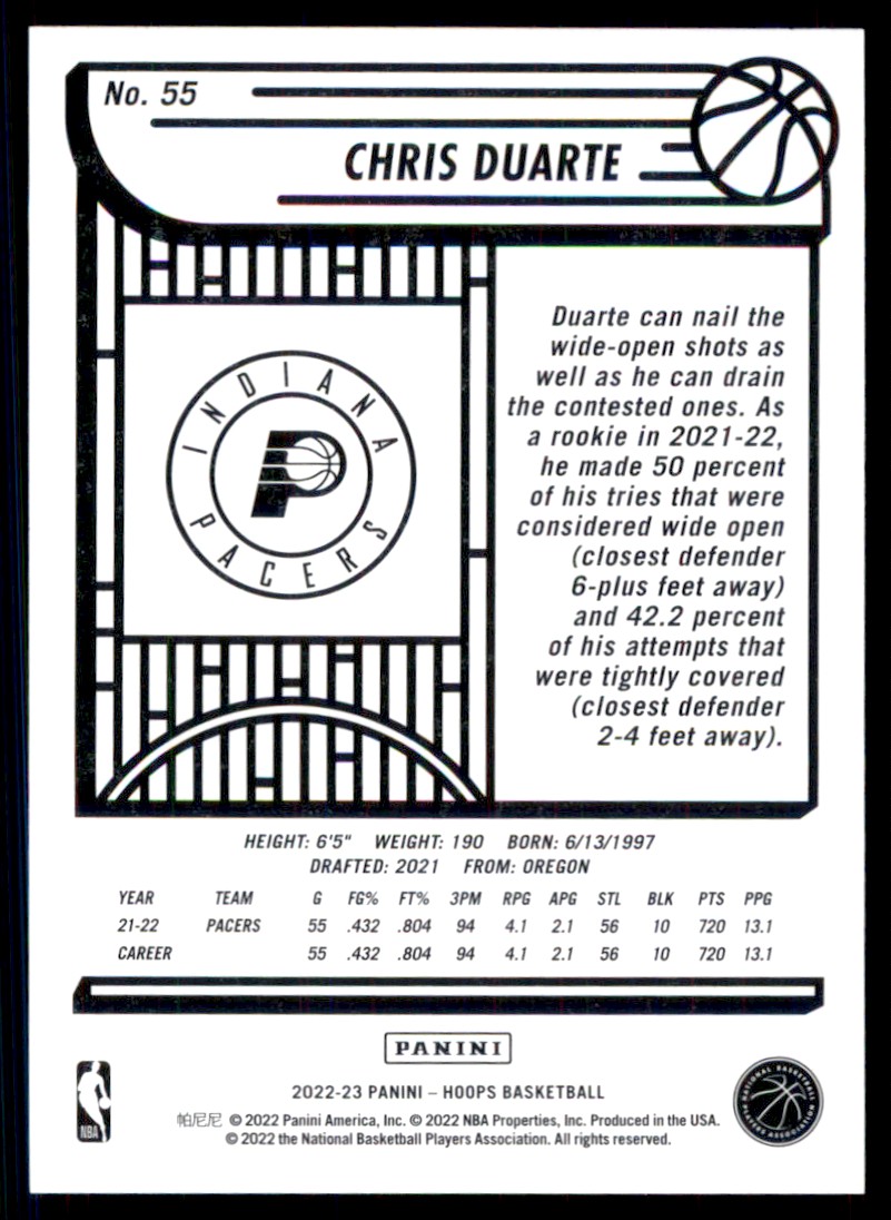 2022-23 Hoops Chris Duarte #55 card back image