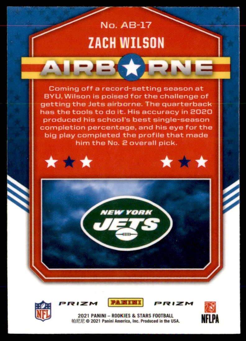 2021 Panini Rookies & Stars Airborne Red Zach Wilson #AB-17 card back image