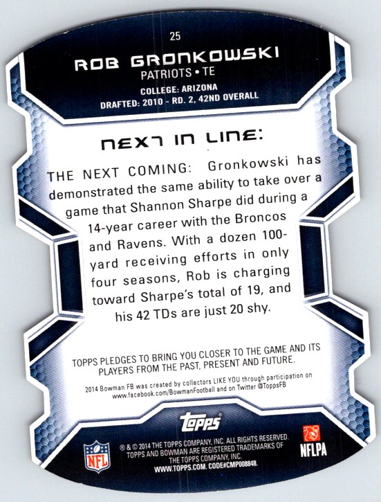 2014 Bowman Die Cut Rob Gronkowski #25 card back image