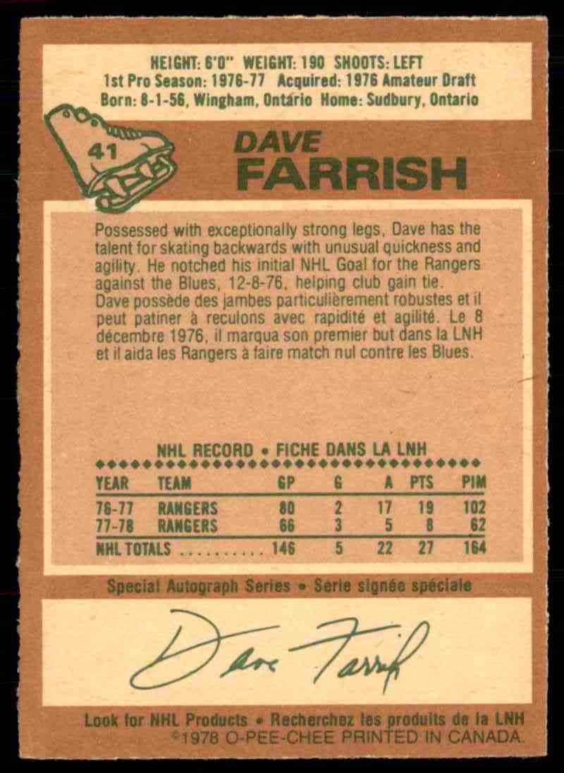 1978-79 O-Pee-Chee Dave Farrish #41 card back image