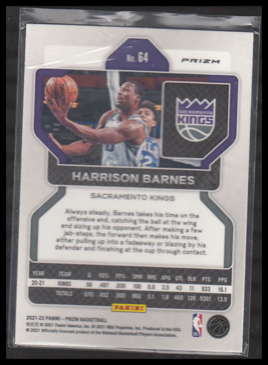 2021-22 Panini Prizm Harrison Barnes #64 card back image