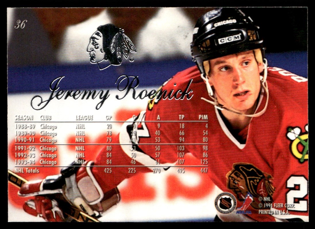 1994-95 Flair Jeremy Roenick Chicago Blackhawks #36 | eBay
