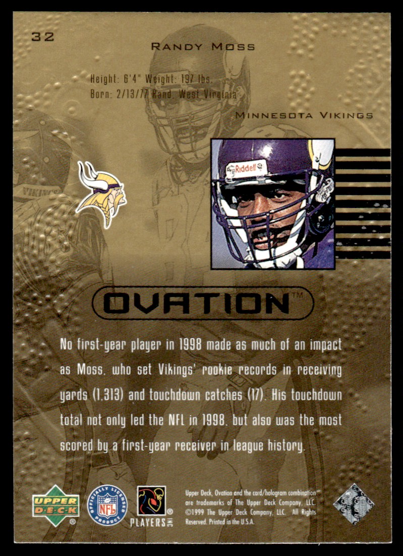 1999 Upper Deck Ovation * Randy Moss #32 card back image