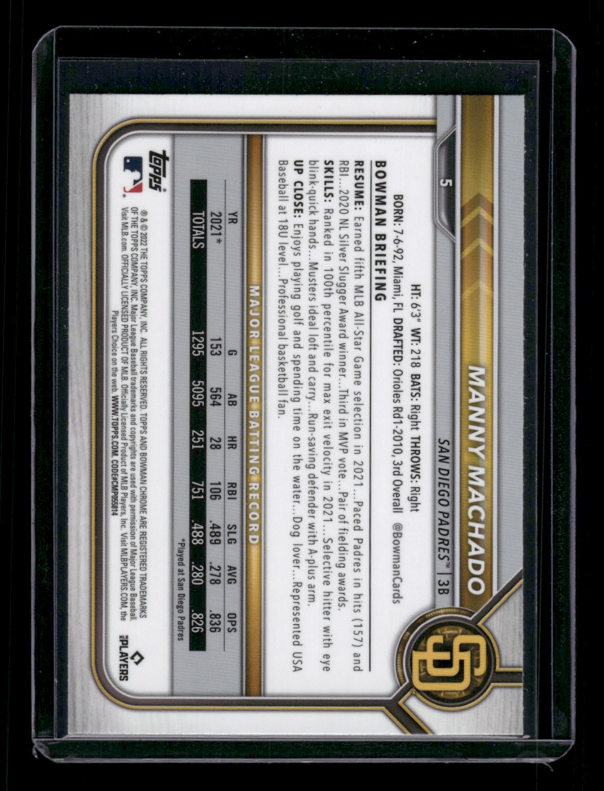 2022 Bowman Chrome Manny Machado #6 card back image