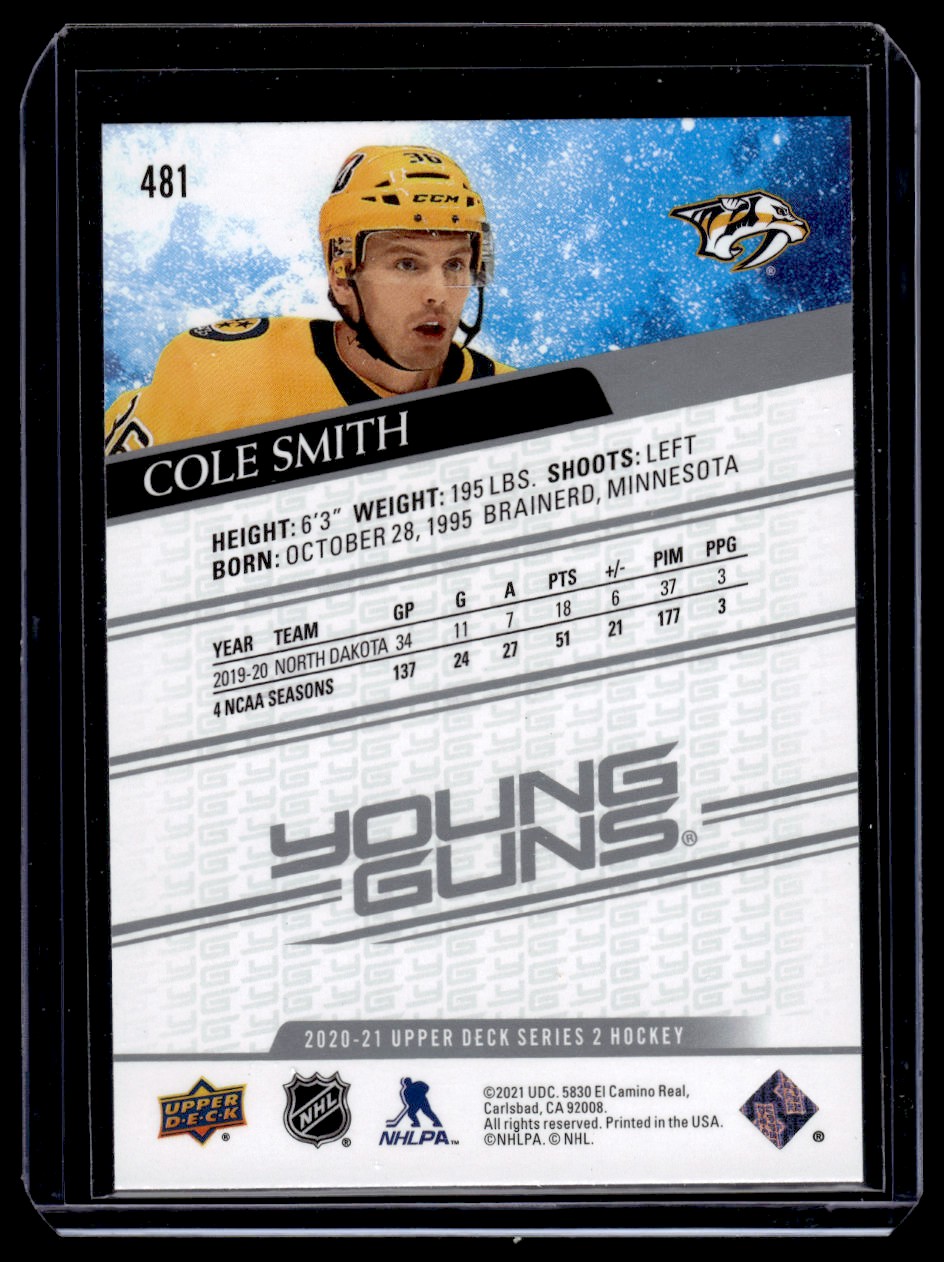 2020-21 Upper Deck Cole Smith #481 card back image