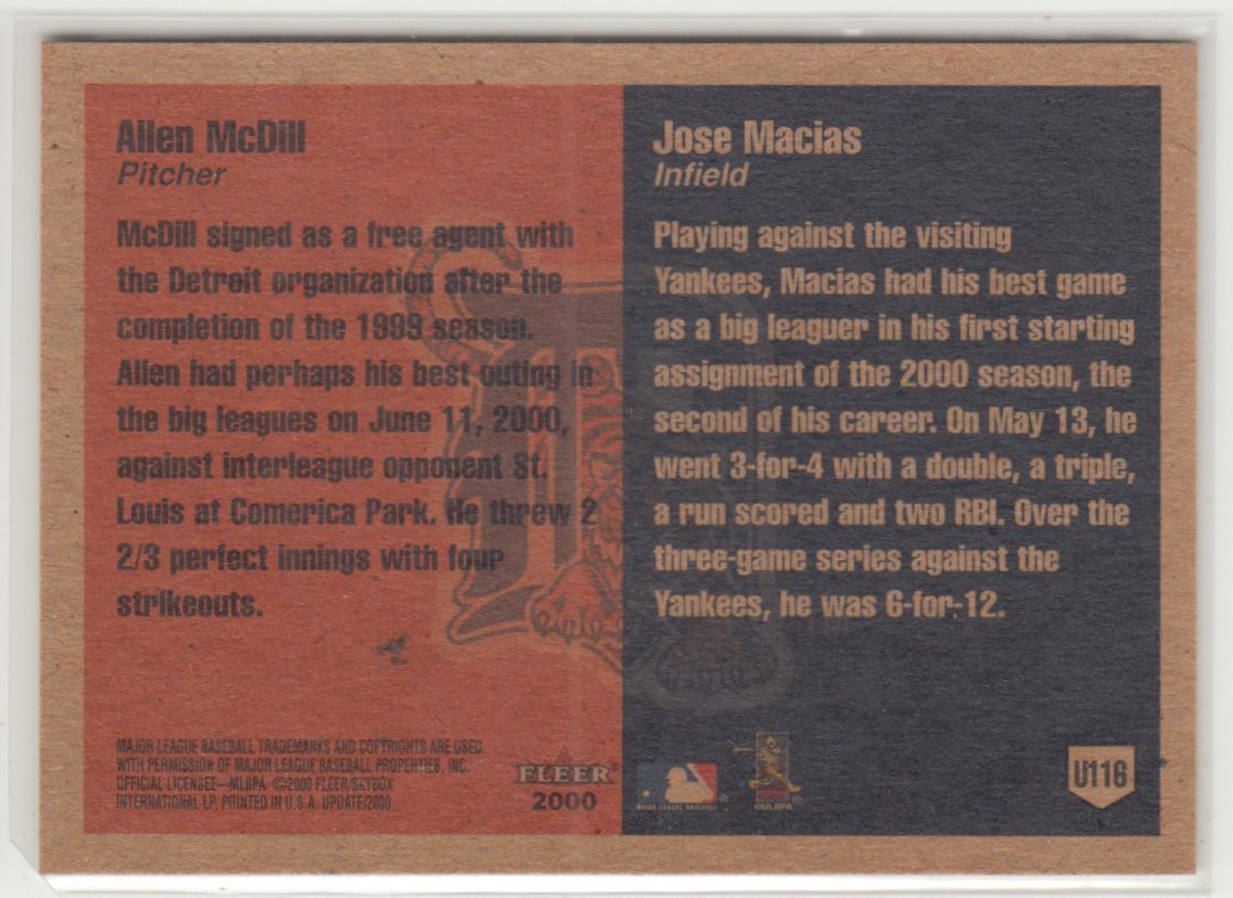 2000 Fleer Tradition Update Allen McDill/Jose Macias #U116 on Kronozio