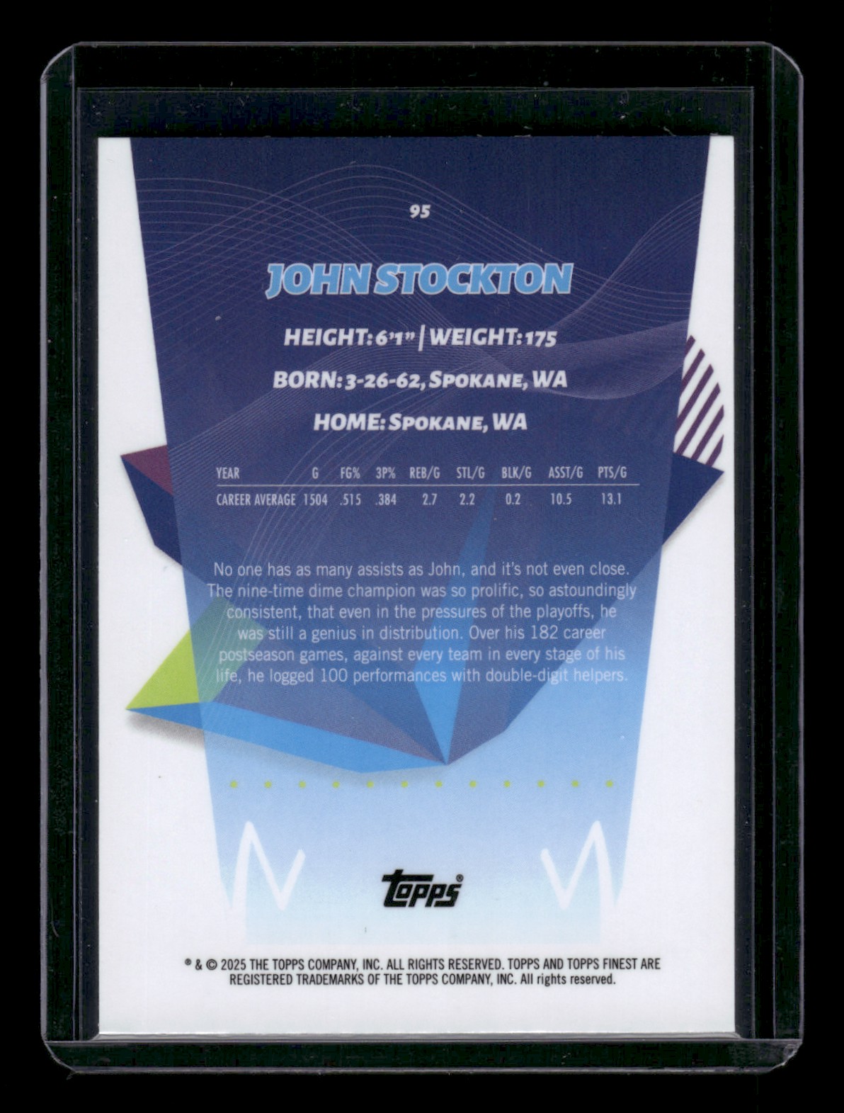 2024-25 Topps Finest JOHN STOCKTON #95 card back image