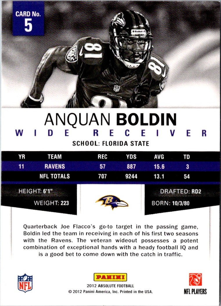 2012 Panini Absolute Anquan Boldin #5 card back image