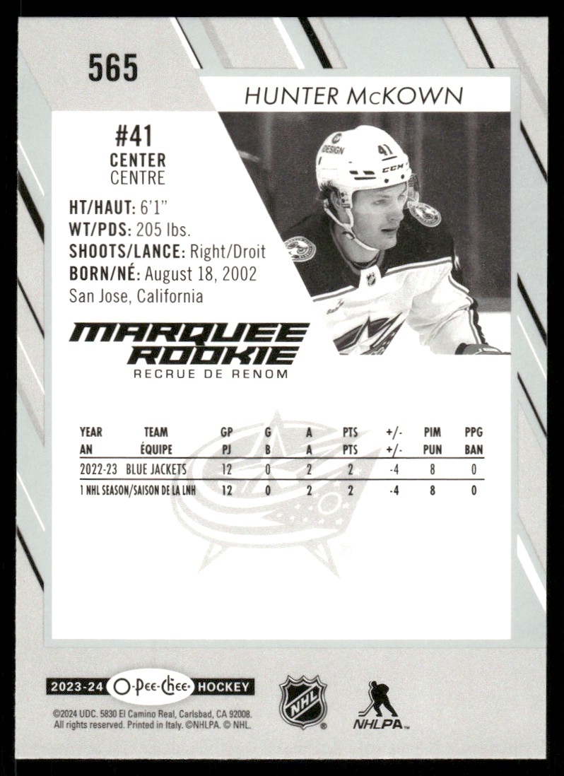 2023-24 O-Pee-Chee Hunter McKown #565 card back image