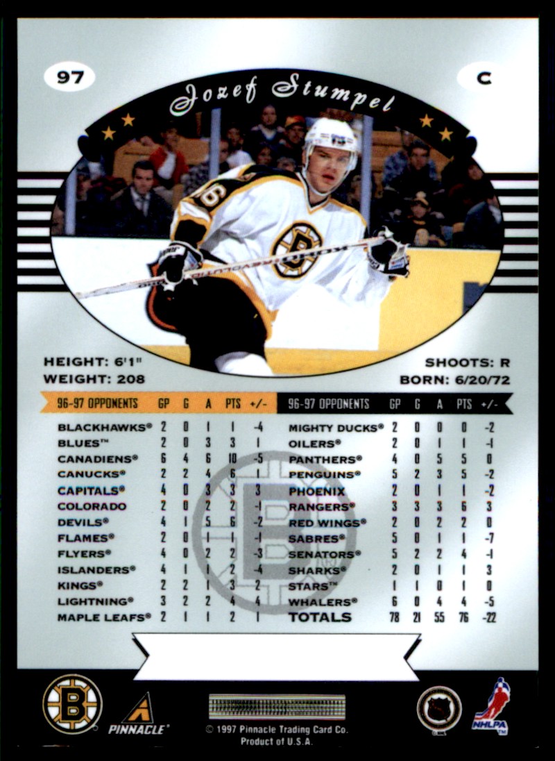 1997-98 Pinnacle Certified Jozef Stumpel #97 card back image