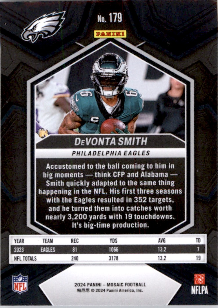 2024 Panini Mosaic DeVonta Smith #179 card back image