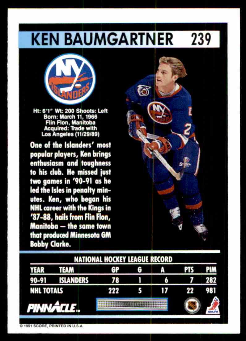 1991-92 Pinnacle French Ken Baumgartner #239 on Kronozio