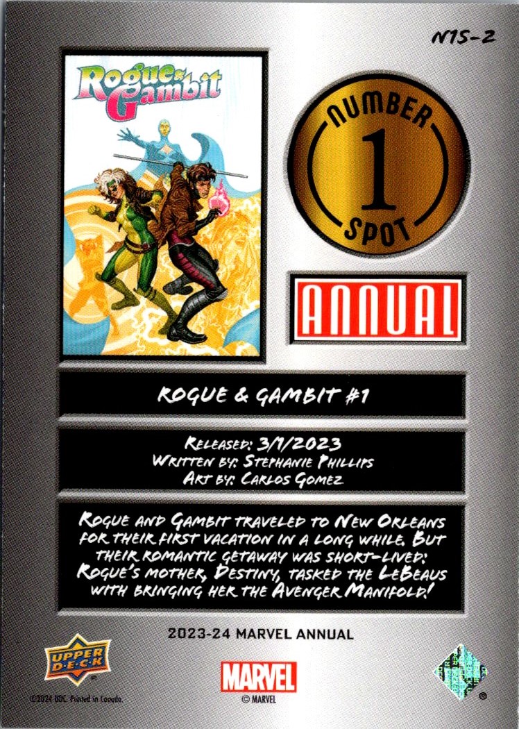 2023 Marvel Annual Number 1 Spot Rogue & Gambit #N1S-2 card back image