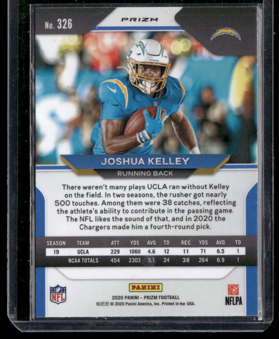 2020 Panini Prizm Red White Blue Joshua Kelley #326 card back image