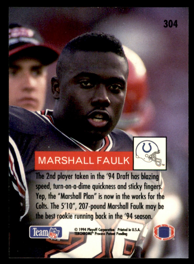 1994 Playoff Marshall Faulk #304 card back image