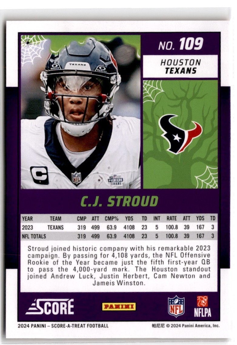 2024 Score-a-Treat Orange Pumpkin C.J. Stroud #109 card back image