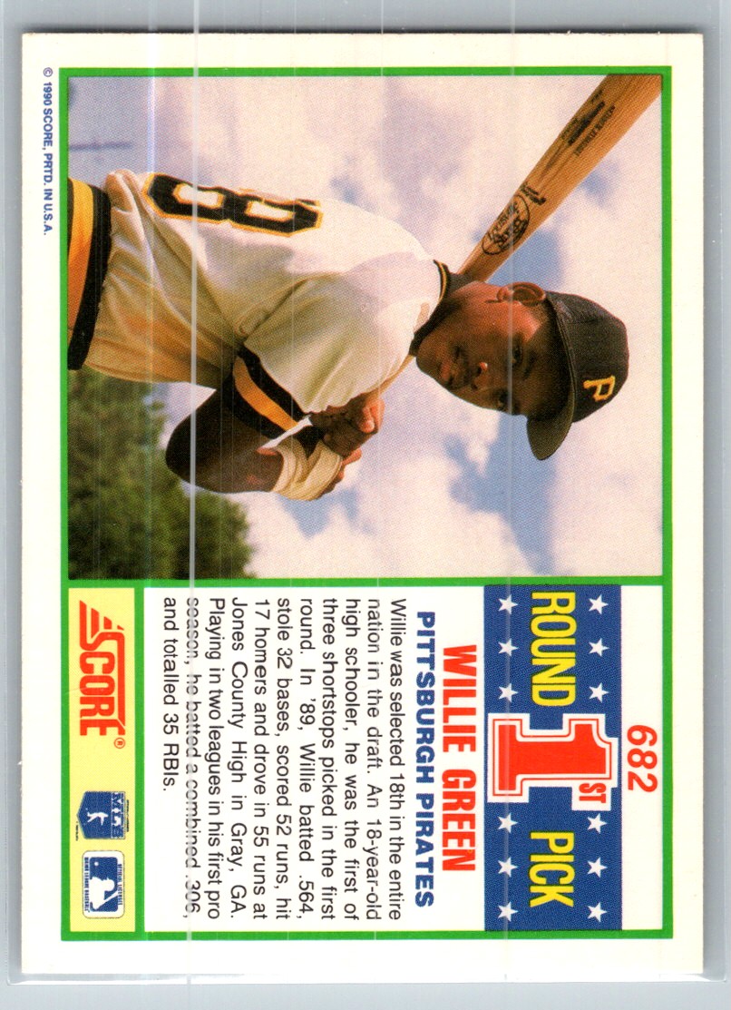 1990 Score Willie Greene #682 card back image