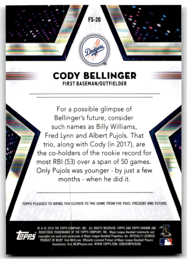 2018 Topps Chrome Future Stars Cody Bellinger #FS-20 card back image