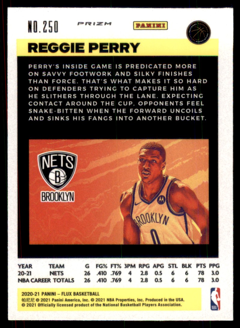2020-21 Panini Flux Silver Pulsar Reggie Perry RC Brooklyn Nets