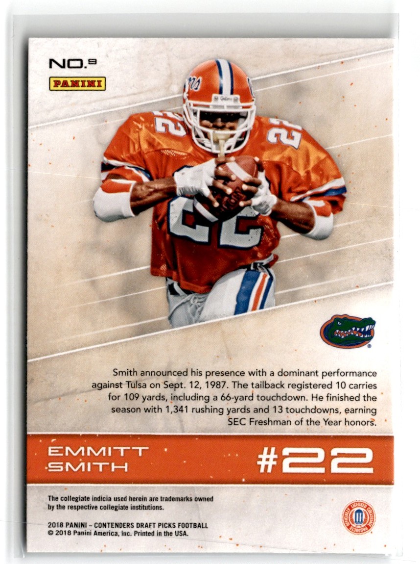 2018 Panini Contenders Draft Picks Old School Colors Emmitt Smith #9 card back image