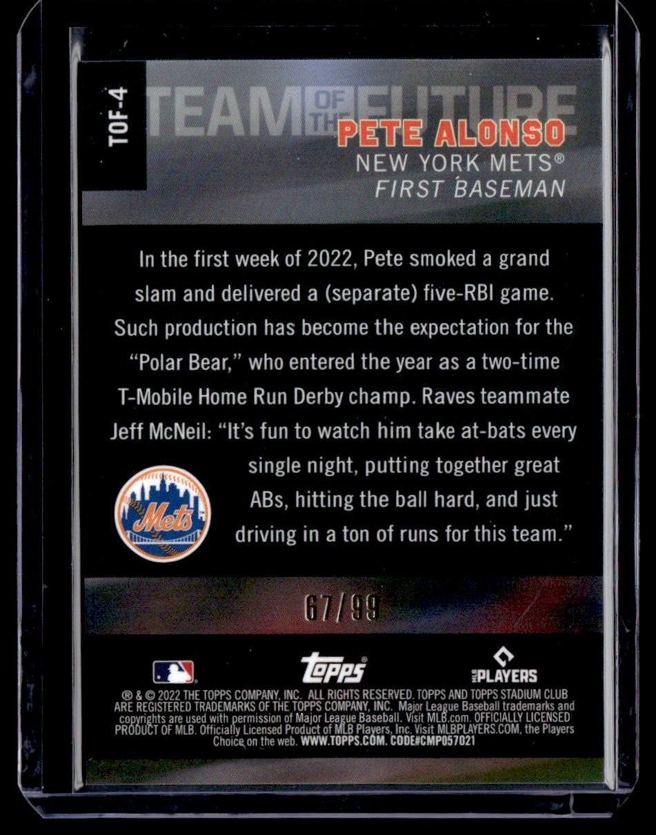 2022 Stadium Club Team of the Future Green Pete Alonso #TOF-4 card back image
