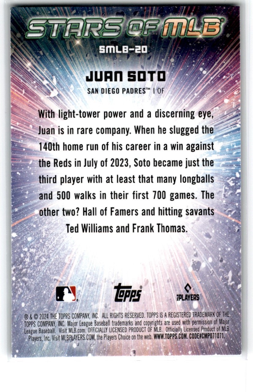 2024 Topps Stars of MLB Juan Soto #SMLB-20 card back image