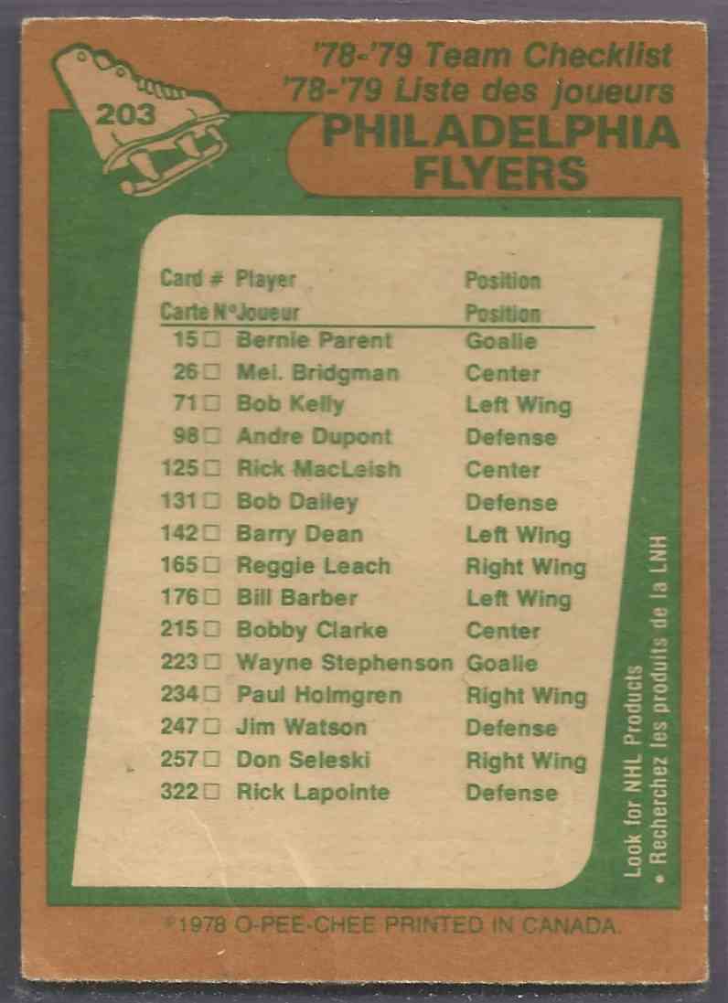 Eishockey 1978 79 O Pee Chee Philadelphia Flyers Team 203 Sammeln Seltenes Forshiregroup Ca