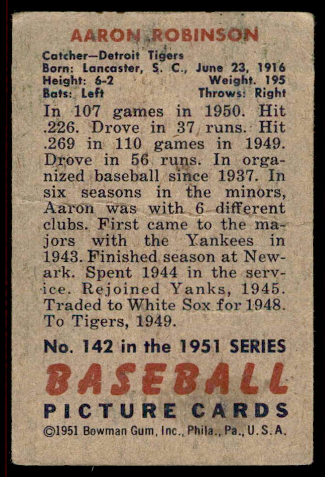 1951 Bowman Aaron Robinson #142 card back image