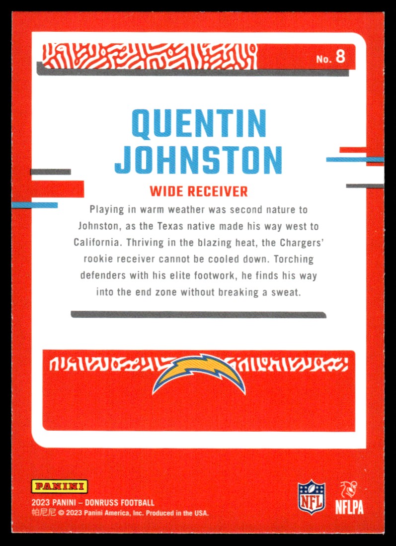 2023 Donruss The Rookies Quentin Johnston #8 card back image