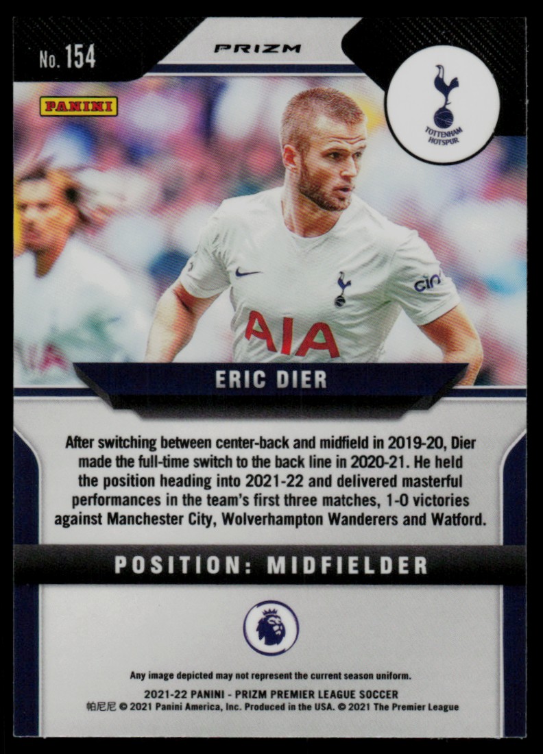 2021 Panini Prizm Premier League Blue Wave Eric Dier #154 card back image