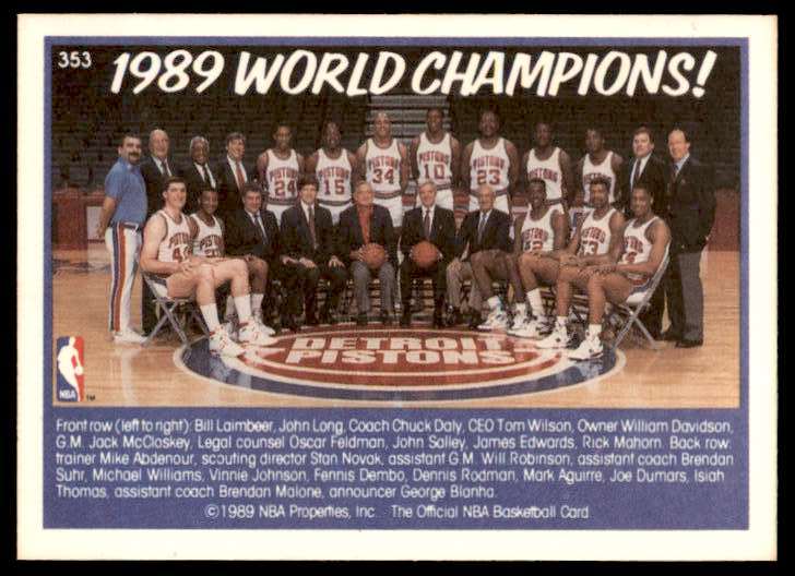 198990 NBA HOOPS 1989 WORLD CHAMPIONS ISIAH TOMAS DETROIT PISTONS 353