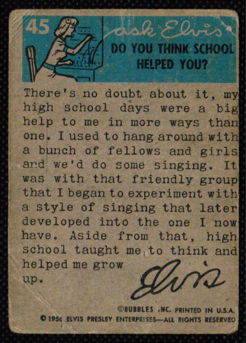 1956 Elvis Presley Card Preparing to go on Stage #45 card back image
