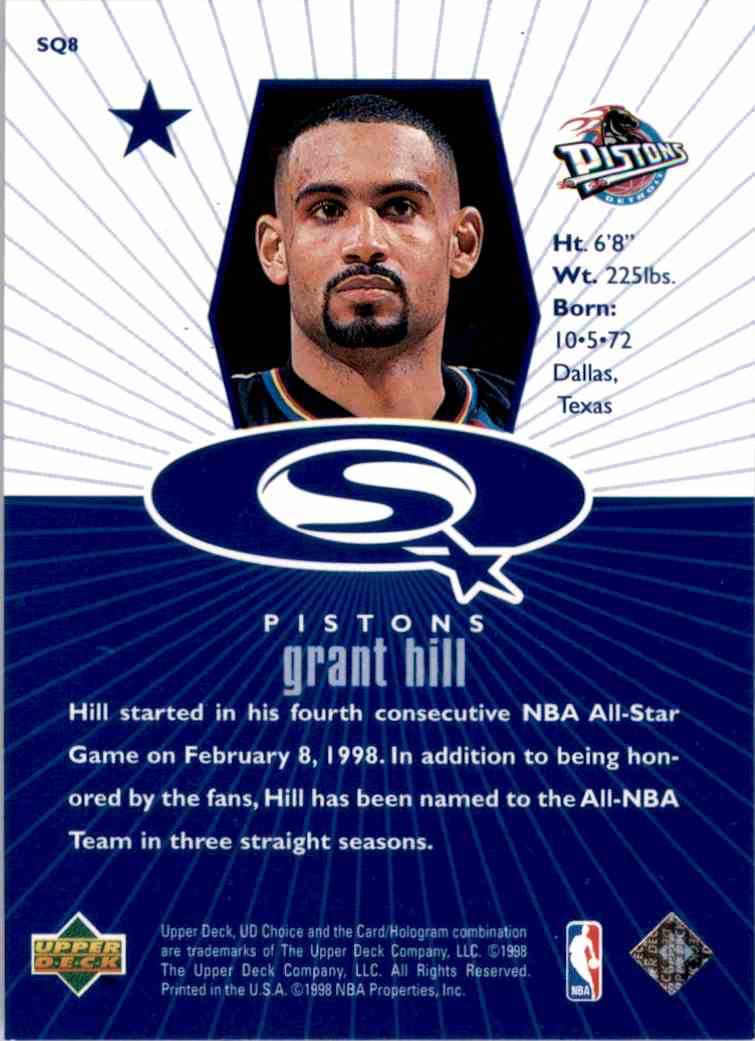 1998-99 UD Choice StarQuest Blue Grant Hill #SQ8 card back image