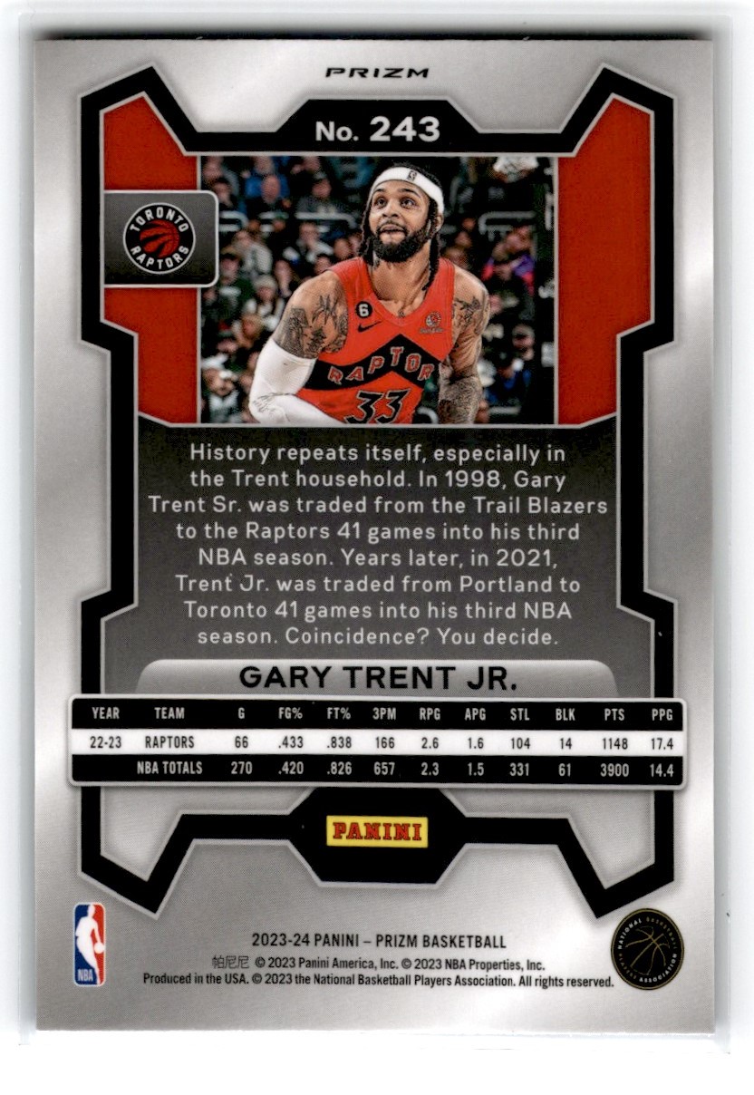 2023-24 Panini Prizm Red White Blue Gary Trent Jr. #243 card back image