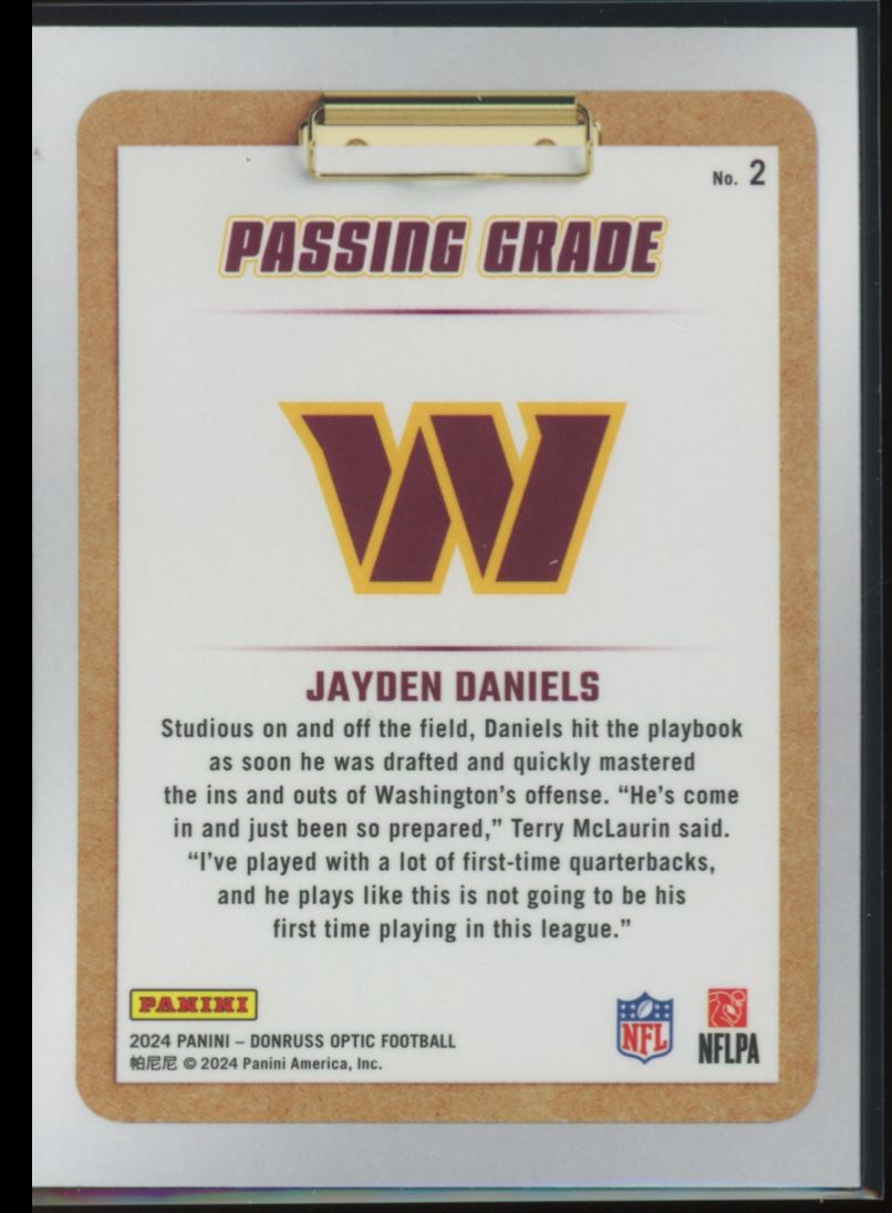 jayden daniels passing grade card Jayden Daniels 2024 Panini Score Rookie Card