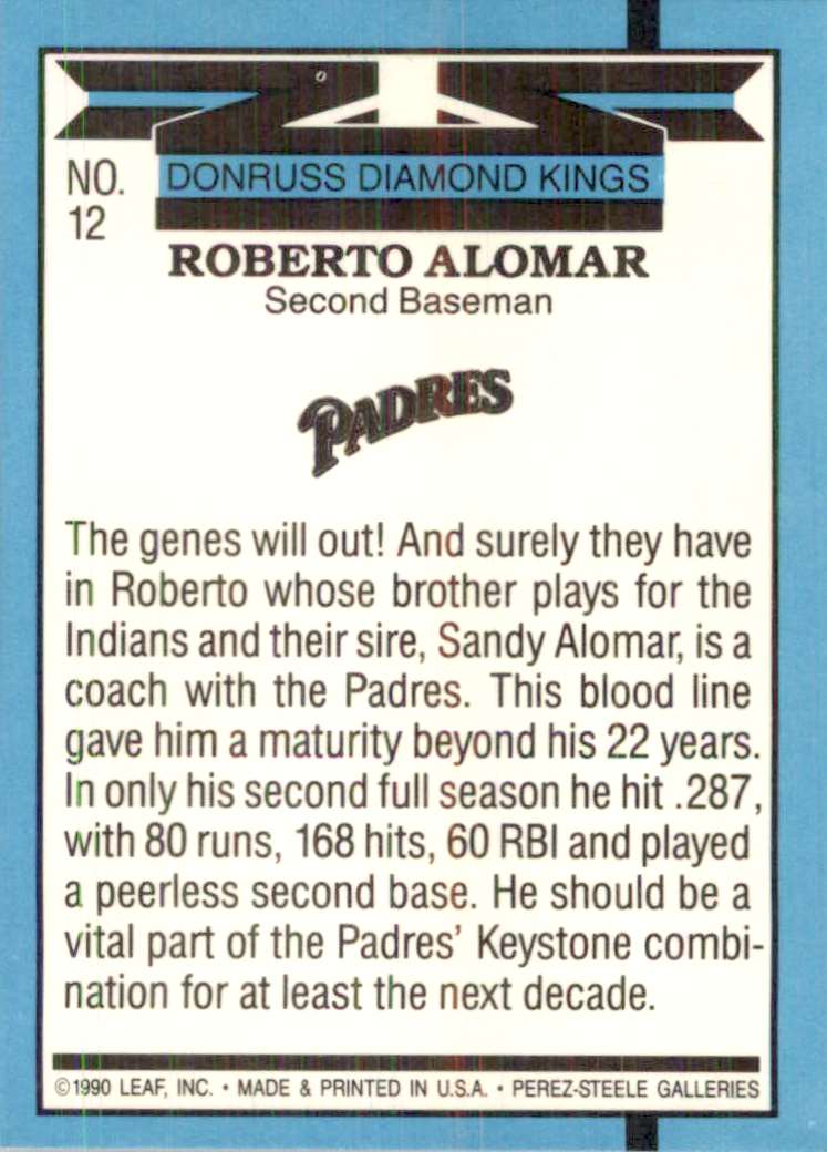  1991 Donruss Baseball Card #12 Roberto Alomar