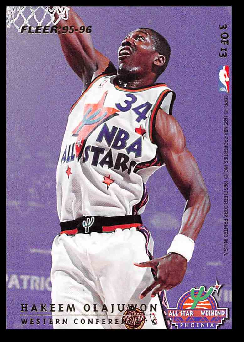 1995-96 Fleer All-Stars Shaquille O'Neal/Hakeem Olajuwon #3 card back image