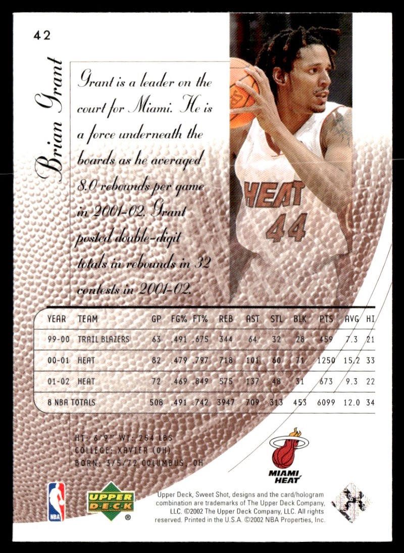 2002-03 Upper Deck Sweet Shot Brian Grant Miami Heat #42 | eBay