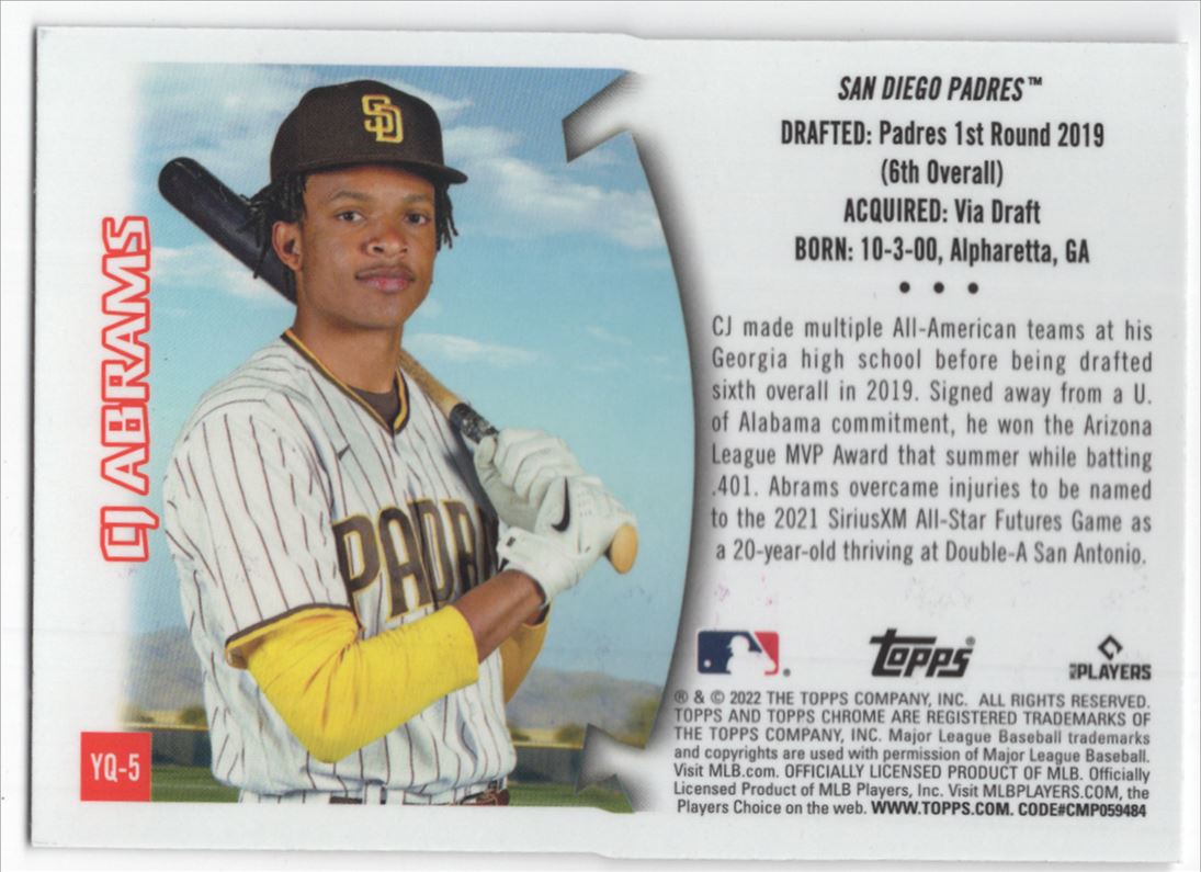 2022 Topps Chrome SONIC Youthquake CJ Abrams #YQ-5 card back image